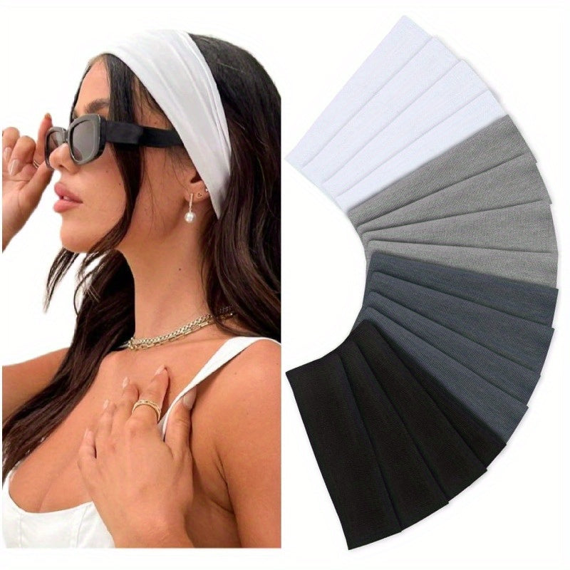 12-Pack Women's Sports Headbands, Solid Color Simple Wide Headbands, Knotted Elastic Yoga Workout Hair Accessories, Unisex Headbands For Running, Tennis GlowDiva