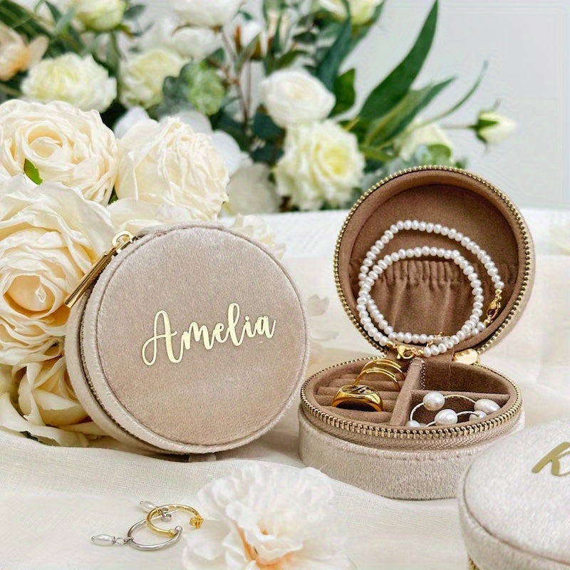 1pc Personalized Velvet Jewelry Box - Custom Name "Mrs. CAMarillo" | Elegant Pink Fabric Keepsake Gift for Bridesmaids, Weddings, Birthdays, Mother's Day & Valentine's Day | Multi-Purpose Ring Holder & Cosmetic Bag, Wedding P GlowDiva