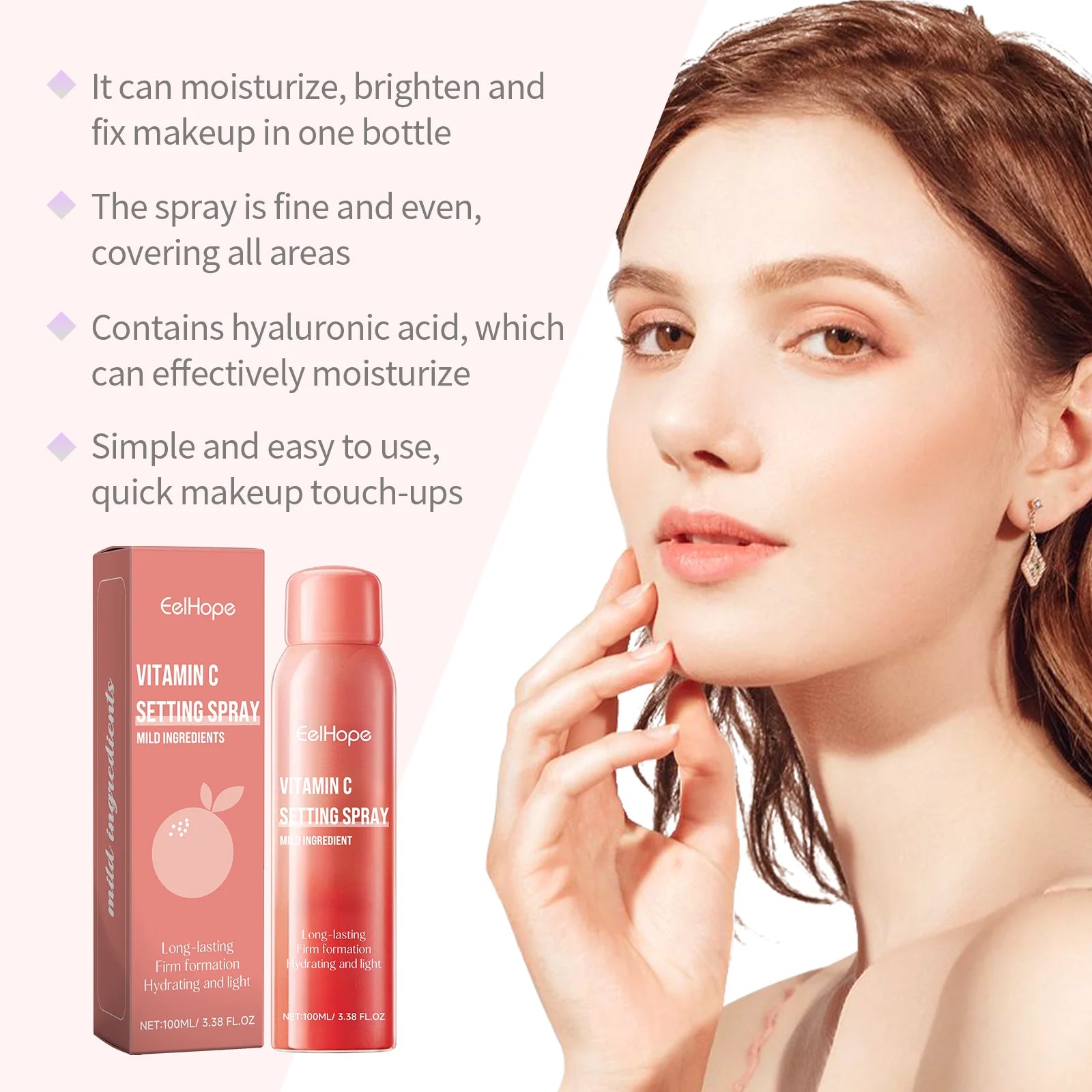 EELHOPE Vitamin C Setting Spray Non-greasy Long Lasting Makeup Moisturizing Brighten Skin Tone Pore Shrink Makeup Setting Spray