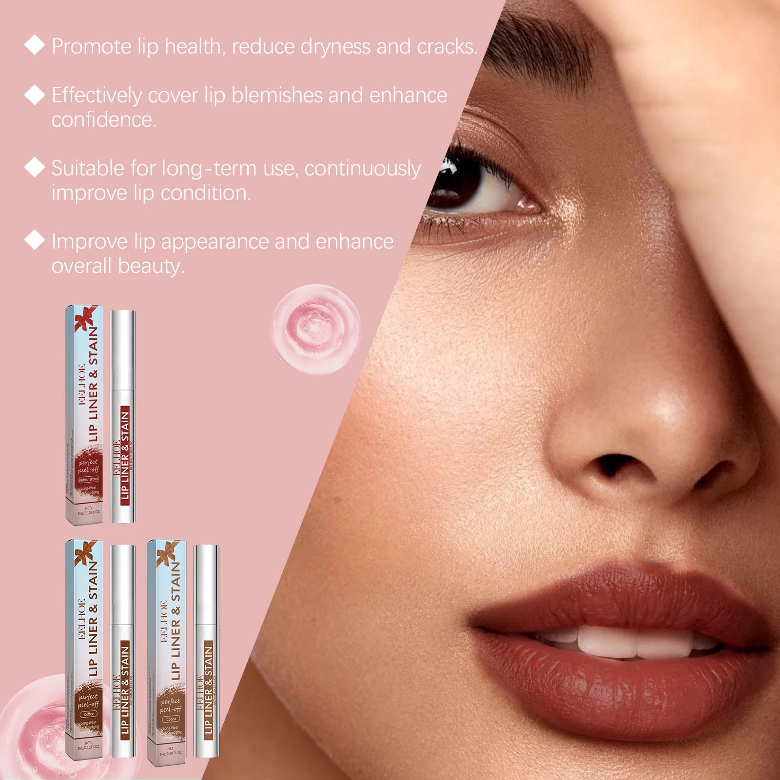 EELHOE 2 Colors Peel Off Lip Liner Easy Color Long Lasting Waterproof Non Stick Natural Tattoo Matte Makeup Hydrating Lip Gloss