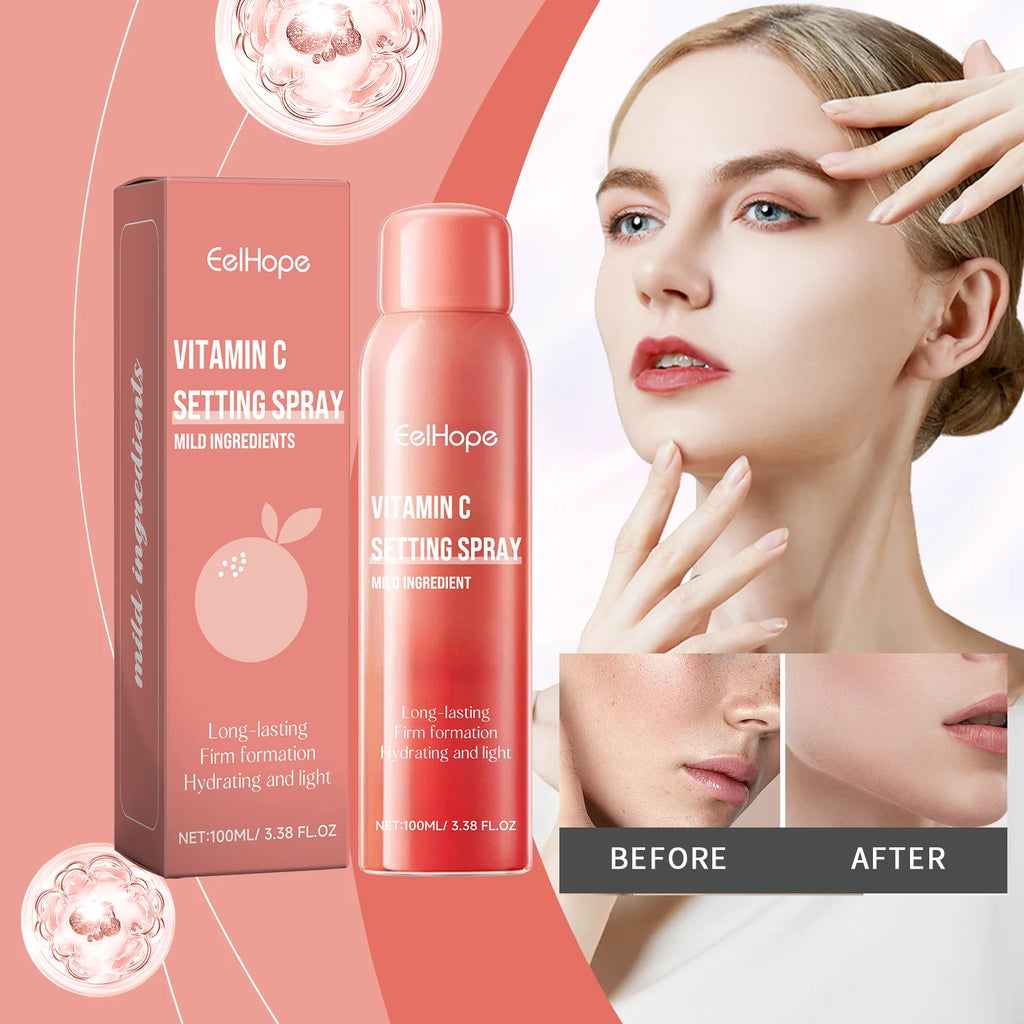 EELHOPE Vitamin C Setting Spray Non-greasy Long Lasting Makeup Moisturizing Brighten Skin Tone Pore Shrink Makeup Setting Spray