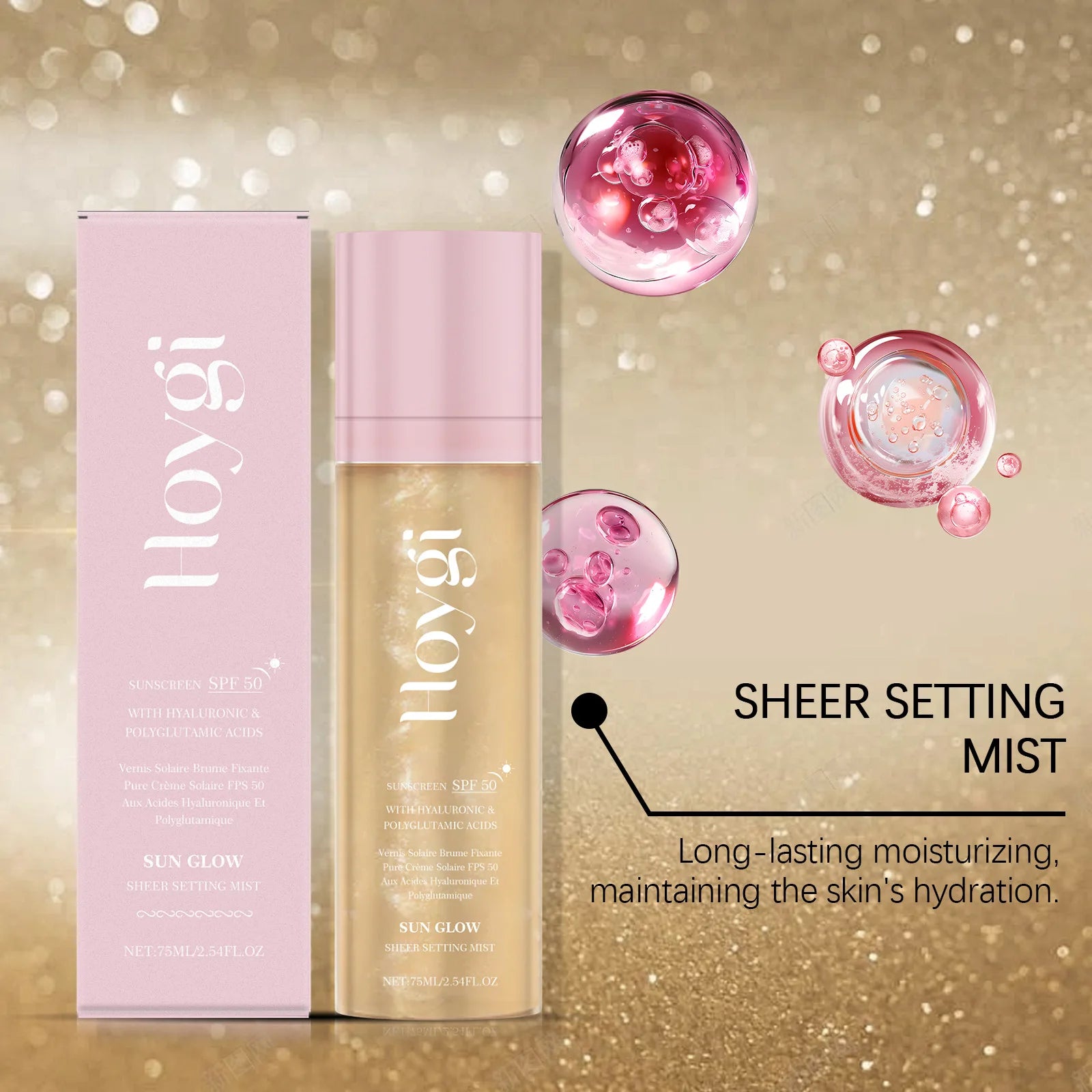 Hoygi 75ml Spf 50+ Setting Facial Spray Sunscreen Oil Control Hydrating Sun Block Mist Lasting Matte Natural Fixer Makeup Spray