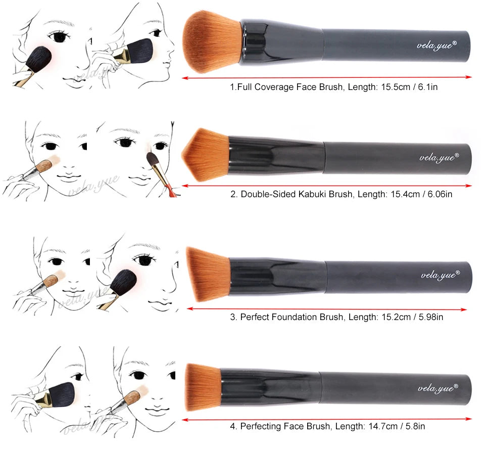 Vela.Yue Makeup Brushes Face Powder Foundation Blush Liquid Cream Primder Base Blending Contouring Highlighting Beauty Tools