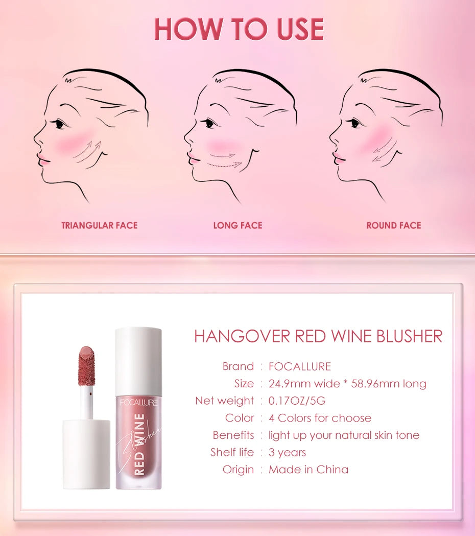 FOCALLURE Face Liquid Blusher Natural Looking Matte Cheek Blush Cream Make Up FA89