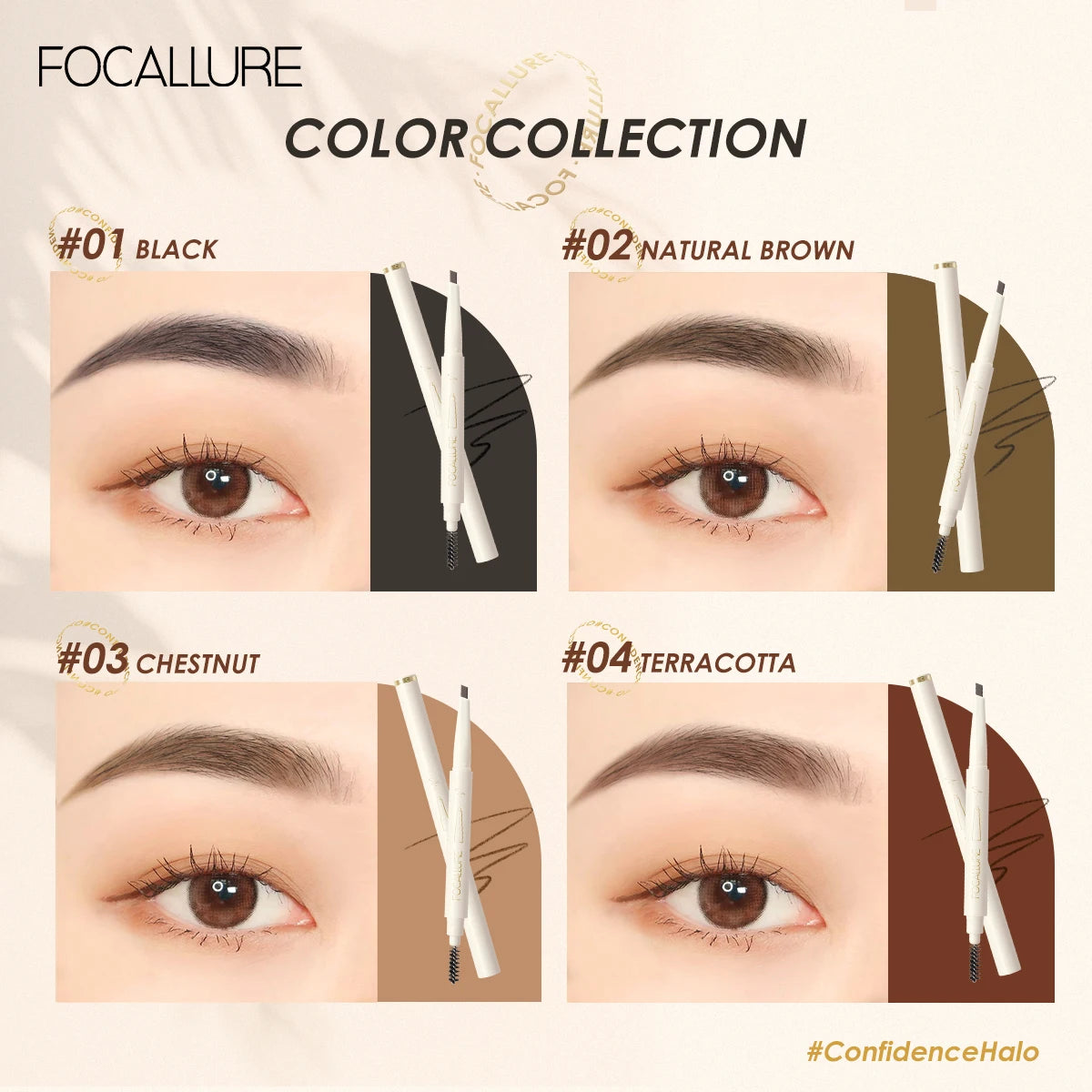 FOCALLURE Eyebrow Pencil Sliding Design Soft Pencil Tip Ultra Fine Eye Brow Pen Super Waterproof Natural Eye Makeup Cosmetics