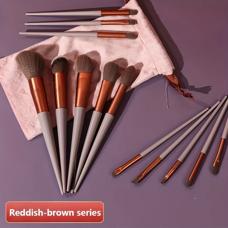 13 makeup brushes+2 puff set with portable storage bag, animal hair makeup brush set, soft and not stiff for beginners