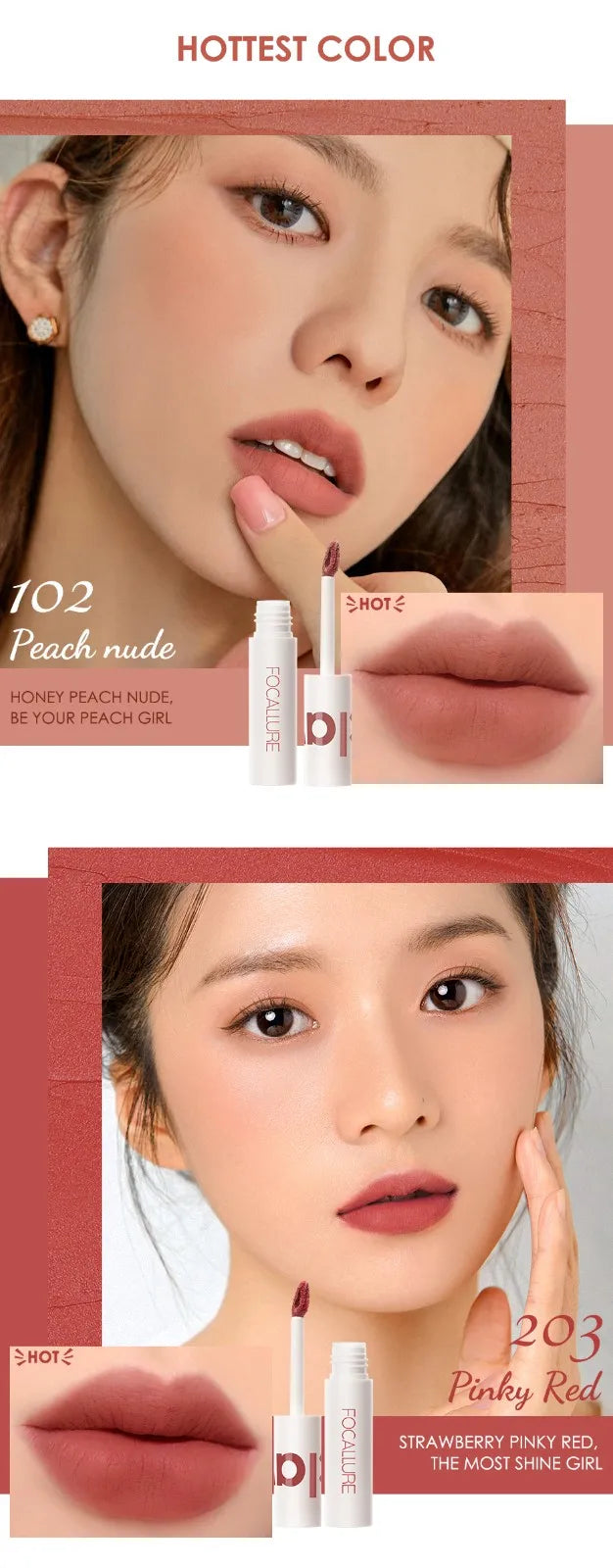 FOCALLURE Lipclay Velvet Liquid Lipstick Waterproof Matte Lipgloss Makeup Lip Color Batom Long Lasting Sexy Red Pink Lipsticks
