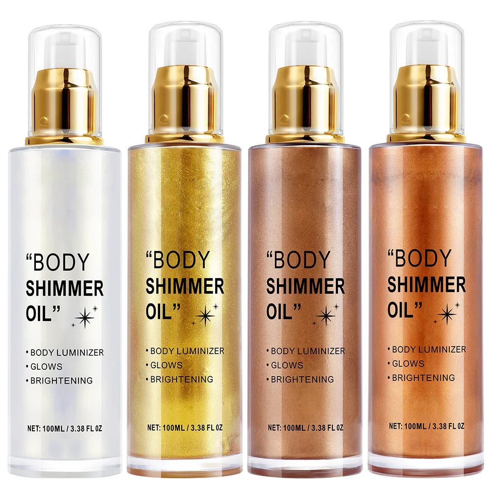 Body Glitter 100ml Body Shimmer Oil Moisturizing Long Lasting Body Luminizer for Face Brighten Shimmer Glow Highlighter Makeup