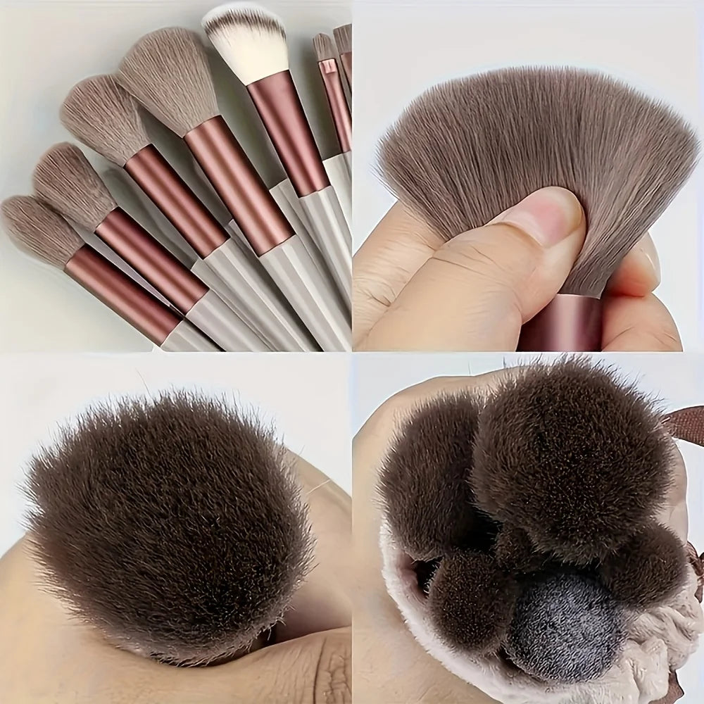13 makeup brushes+2 puff set with portable storage bag, animal hair makeup brush set, soft and not stiff for beginners