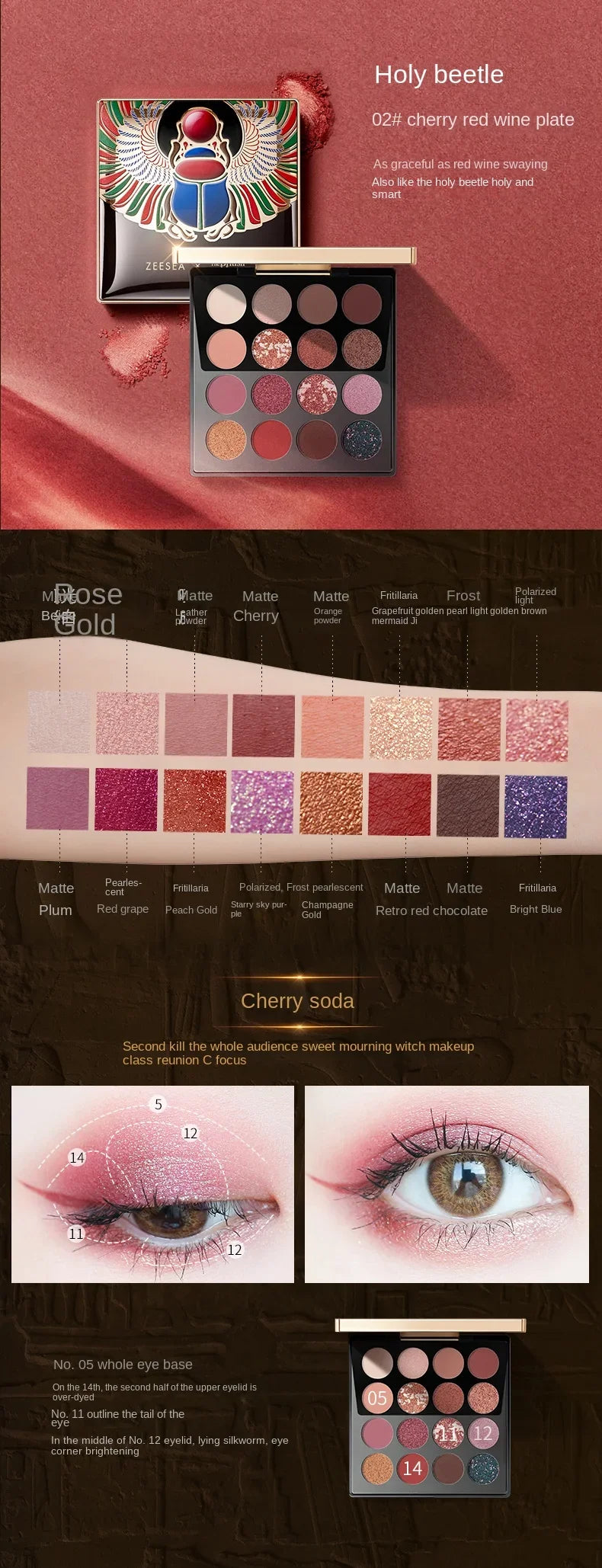 ZEESEA Eyeshadow Palette Cute 16 shades Anderson Cat Eye Shadow Glitter Matte Waterproof Cleopatra Professional Makeup