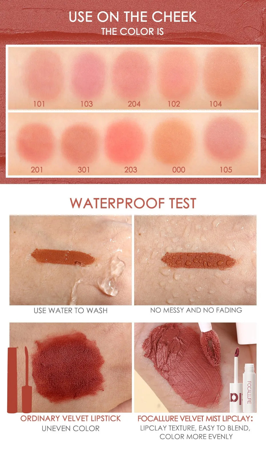 FOCALLURE Lipclay Velvet Liquid Lipstick Waterproof Matte Lipgloss Makeup Lip Color Batom Long Lasting Sexy Red Pink Lipsticks