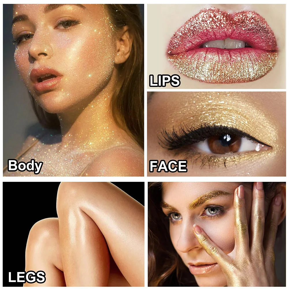 Body Glitter 100ml Body Shimmer Oil Moisturizing Long Lasting Body Luminizer for Face Brighten Shimmer Glow Highlighter Makeup