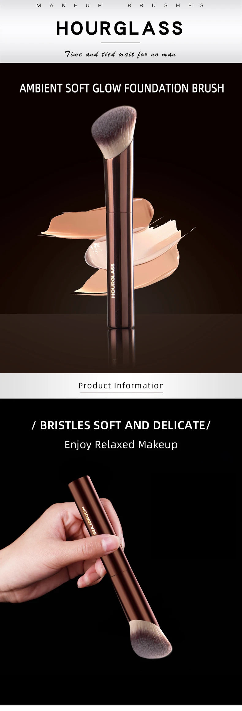 Hourglass Makeup Brush- No.21 Ambient Soft Glow Foundation Brush Soft Fiber Hair Fashion Design Single Face Brush