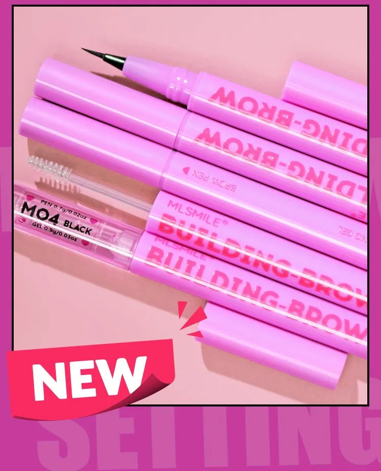 2-in-1 Ultra Fine Brown Black Liquid Eyebrow Pencil Transparent Brow Shaping Gel Wild Eyebrow Pen Waterproof Non Smudge Makeup