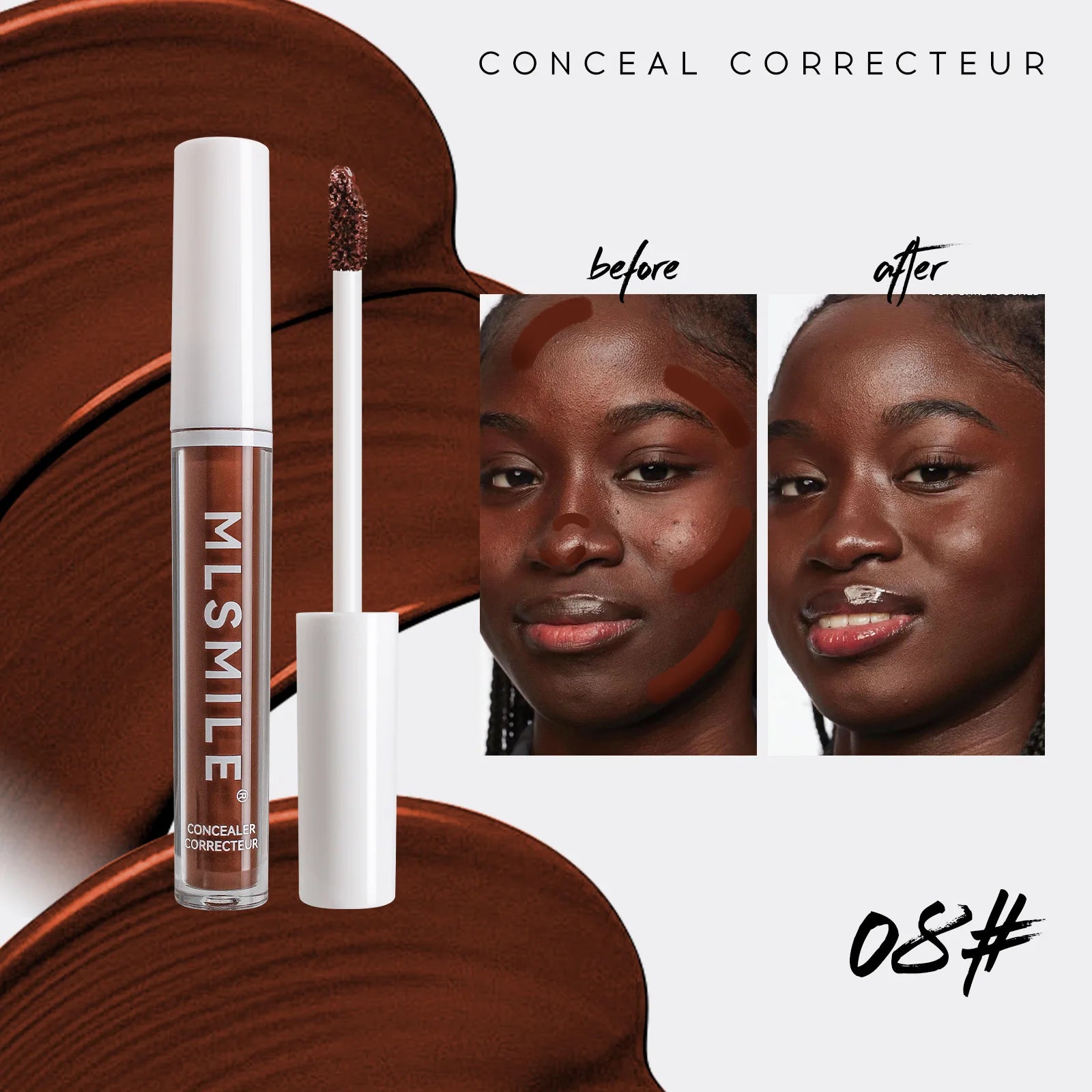 MLSMILE 4 Color Concealer Waterproof Long-lasting Brightening Contouring Mask Dark Circles Tears Gap Toning Liquid Foundation