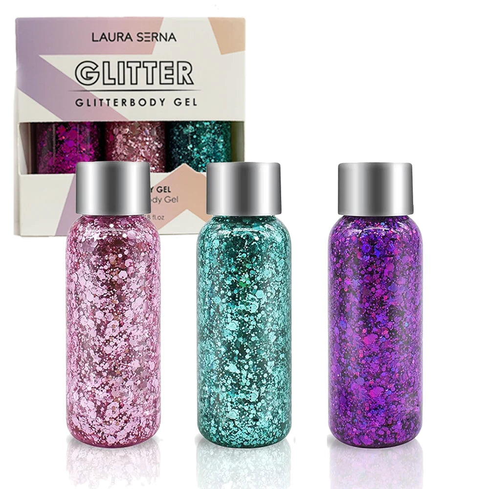3pcs Body Glitter Gel Face Glitter Makeup Party Festival Glitter Gel Eye Eyeshadow Hair Glitter Gel for Bar Makeup