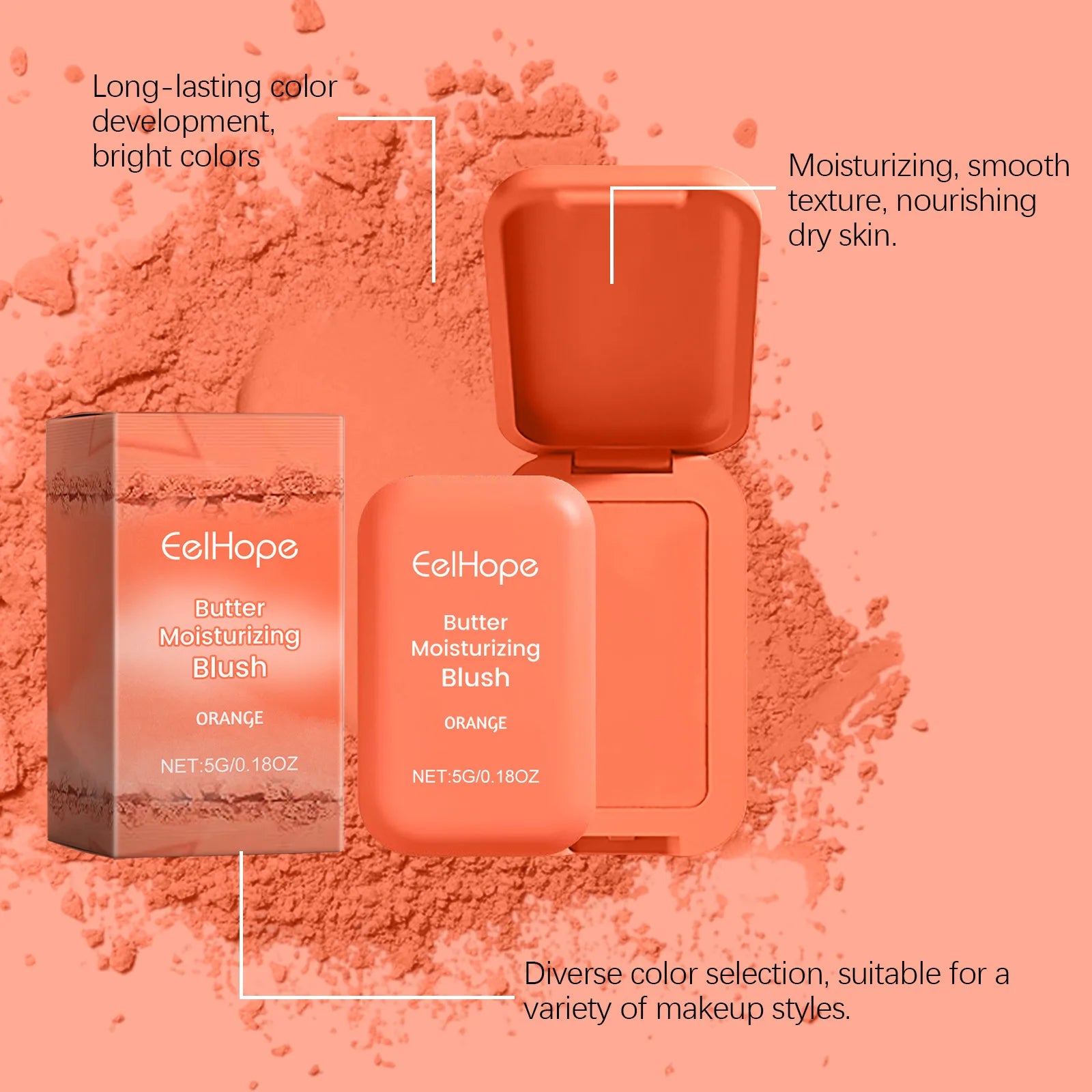 EELHOE Orange Butter Blush Cream Long Lasting Facial Moisturizing Brighten Natural Face Rouge Blusher Contour Makeup Product
