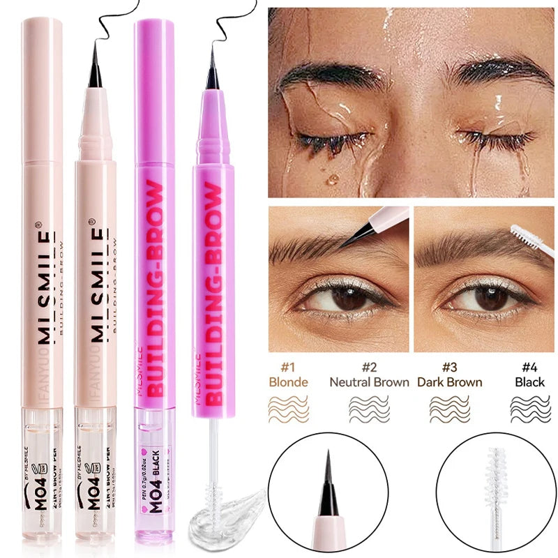 2-in-1 Ultra Fine Brown Black Liquid Eyebrow Pencil Transparent Brow Shaping Gel Wild Eyebrow Pen Waterproof Non Smudge Makeup