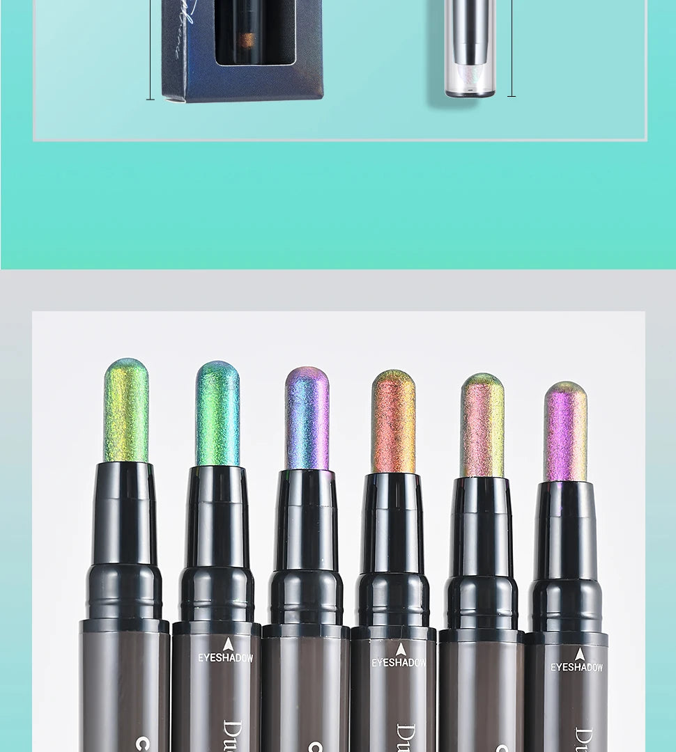 CHARMACY 2 In 1 Multichrome Eyeshadow Sticks High Pigmented Glitter Eyeshadow Waterproof Eye Shadow Pen Metallic Makeup 6 Color