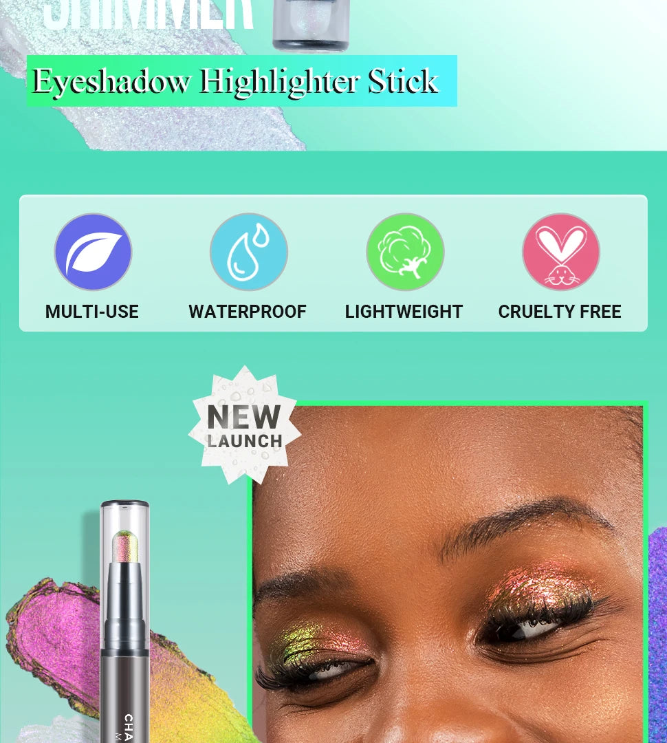 CHARMACY 2 In 1 Multichrome Eyeshadow Sticks High Pigmented Glitter Eyeshadow Waterproof Eye Shadow Pen Metallic Makeup 6 Color