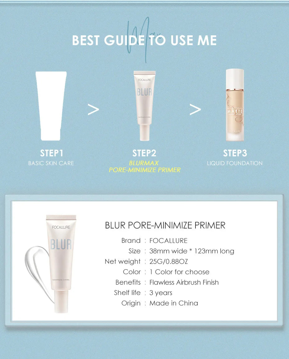 Focallure Pore Primer Smooth Skin Surface Cover Oil Control Facial Makeup Face Base Clear Gel Primer