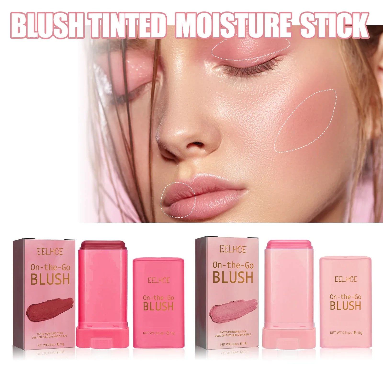 3pcs Red/Pink Silky Matte Pearl Blush Cream Hydrating Lip Waterproof Lasting Cheek Blush Cream Stick Apply Blush Natural Makeup