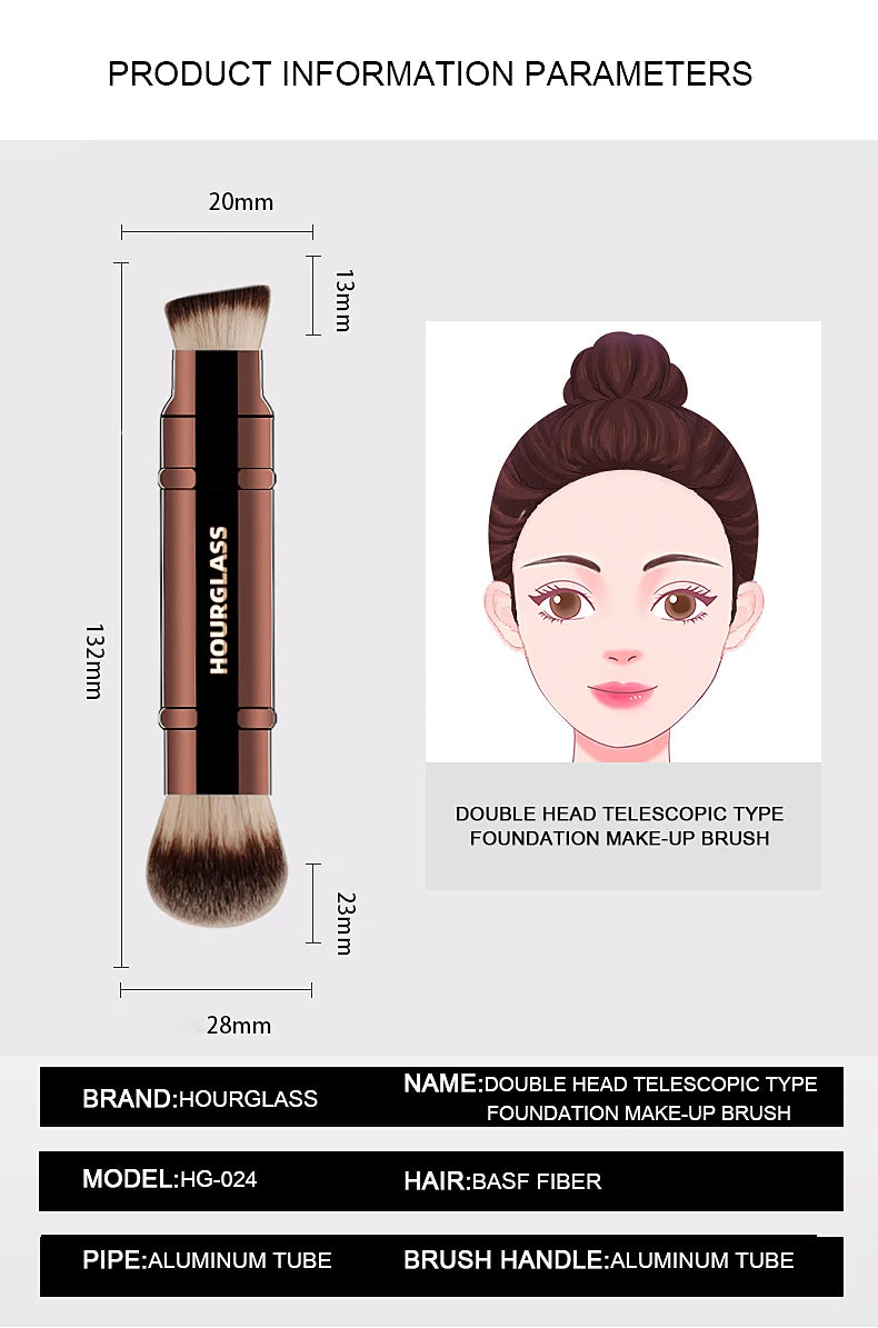 Hourglass Multifunctional Makeup Brushes, Double-ended Foundation Brush and Loose Powder Brush