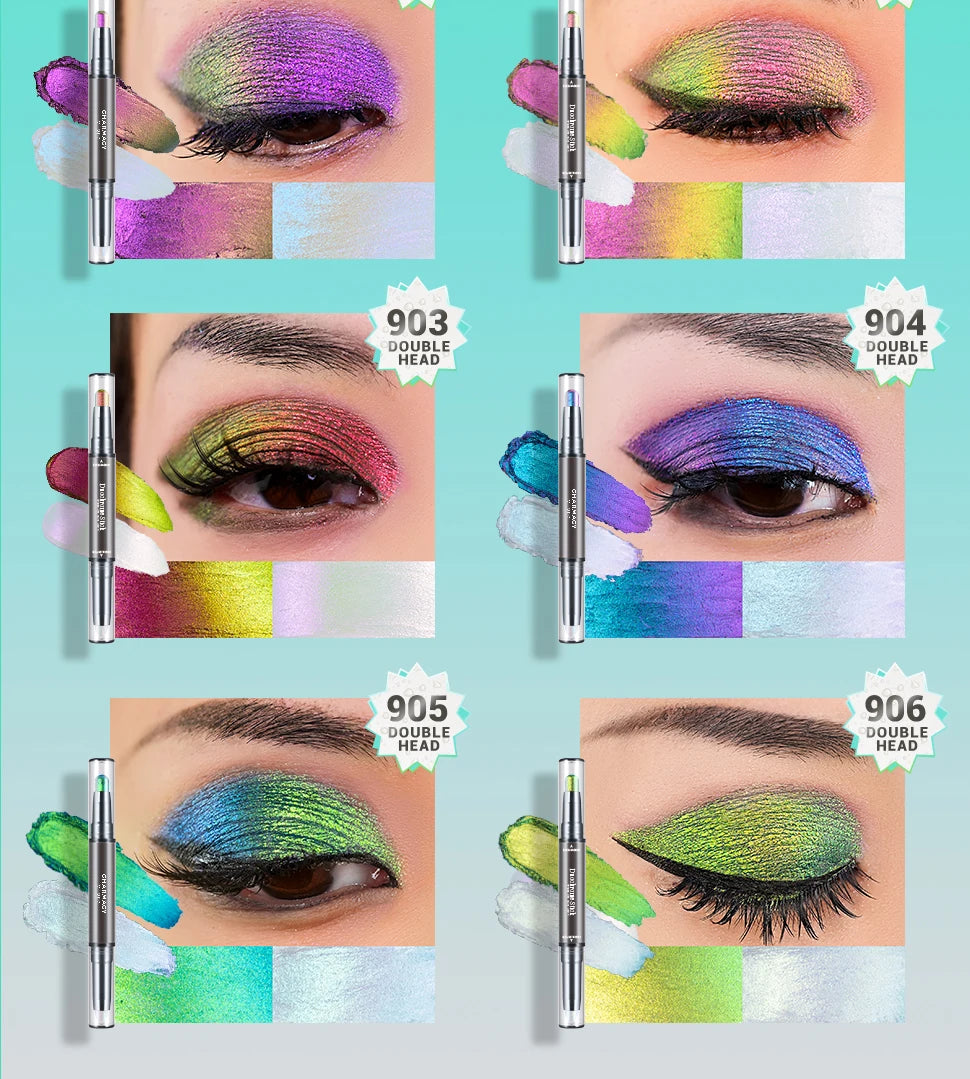 CHARMACY 2 In 1 Multichrome Eyeshadow Sticks High Pigmented Glitter Eyeshadow Waterproof Eye Shadow Pen Metallic Makeup 6 Color