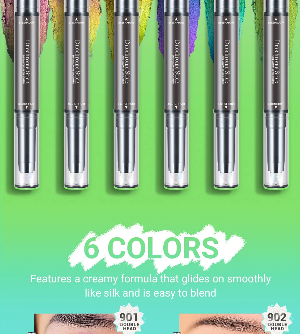 CHARMACY 2 In 1 Multichrome Eyeshadow Sticks High Pigmented Glitter Eyeshadow Waterproof Eye Shadow Pen Metallic Makeup 6 Color