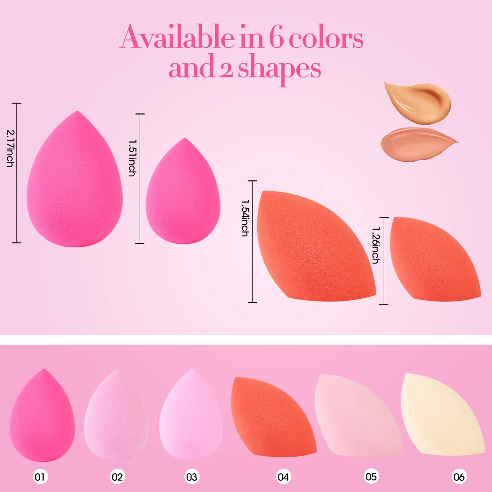 Makeup Sponge Set Pink Professional Beauty Cosmetic Sponges for All Skin Types 6pcs Beauty Sponge Blender Sponge