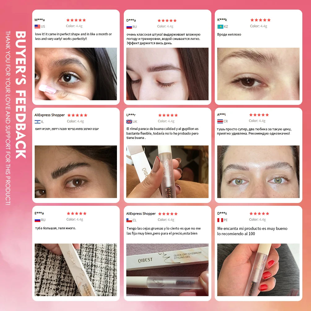 QIBEST Eyebrow gel Transparent Brows Wax Waterproof Long-Lasting With 3D Brush Brow Styling Soap For Eyebrows Women's Cosmetics