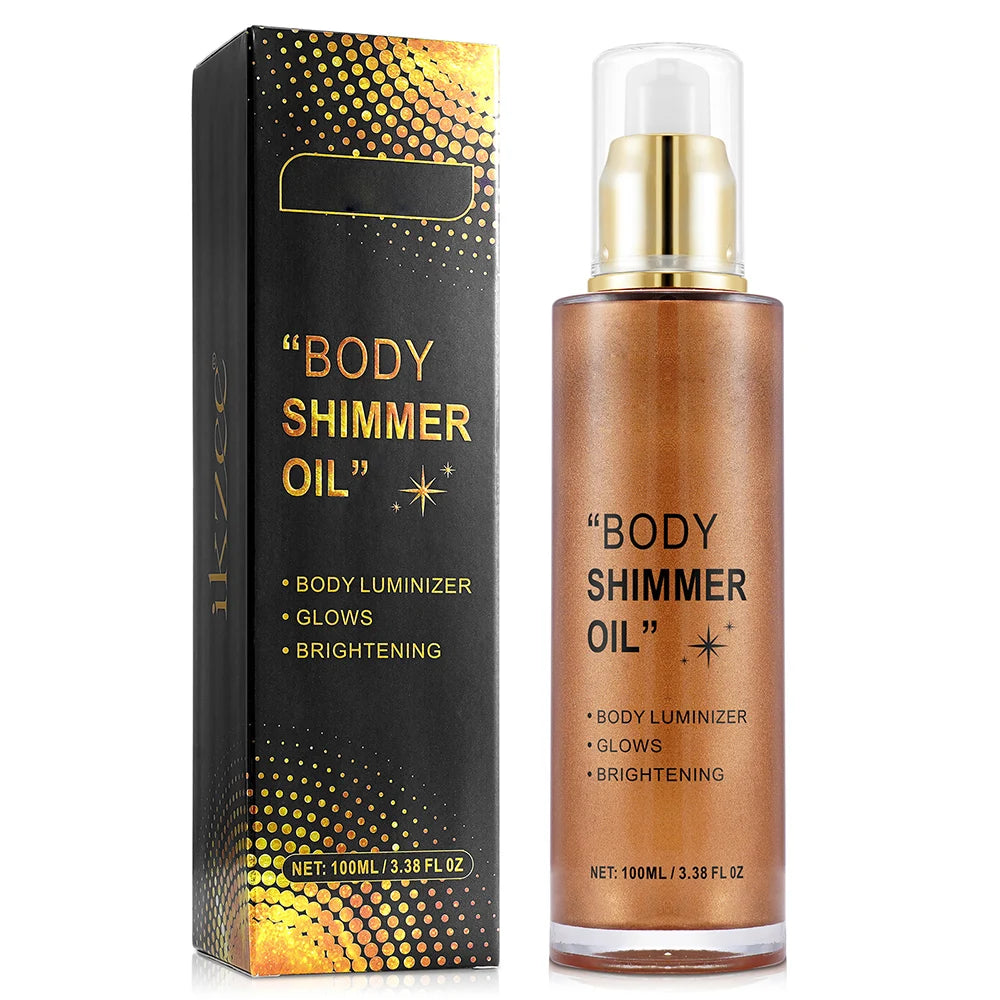 Body Glitter 100ml Body Shimmer Oil Moisturizing Long Lasting Body Luminizer for Face Brighten Shimmer Glow Highlighter Makeup