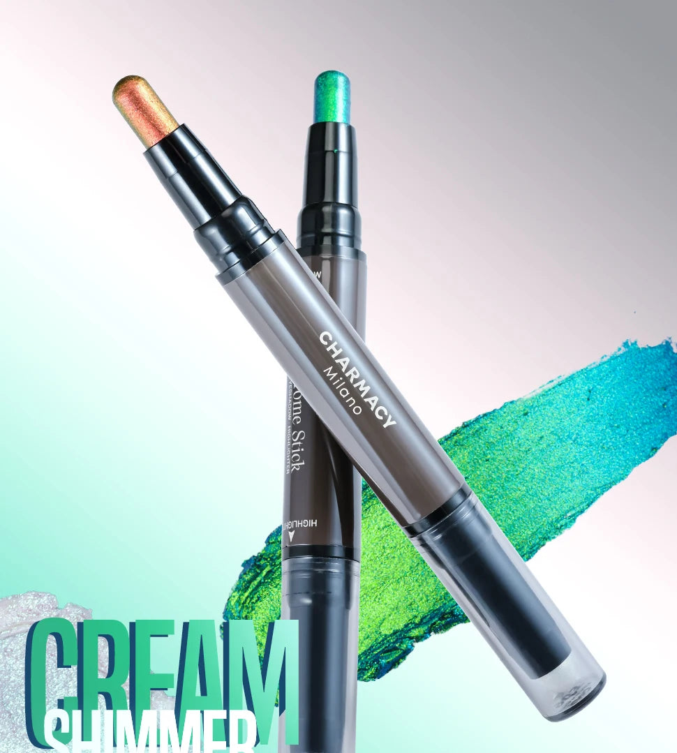CHARMACY 2 In 1 Multichrome Eyeshadow Sticks High Pigmented Glitter Eyeshadow Waterproof Eye Shadow Pen Metallic Makeup 6 Color