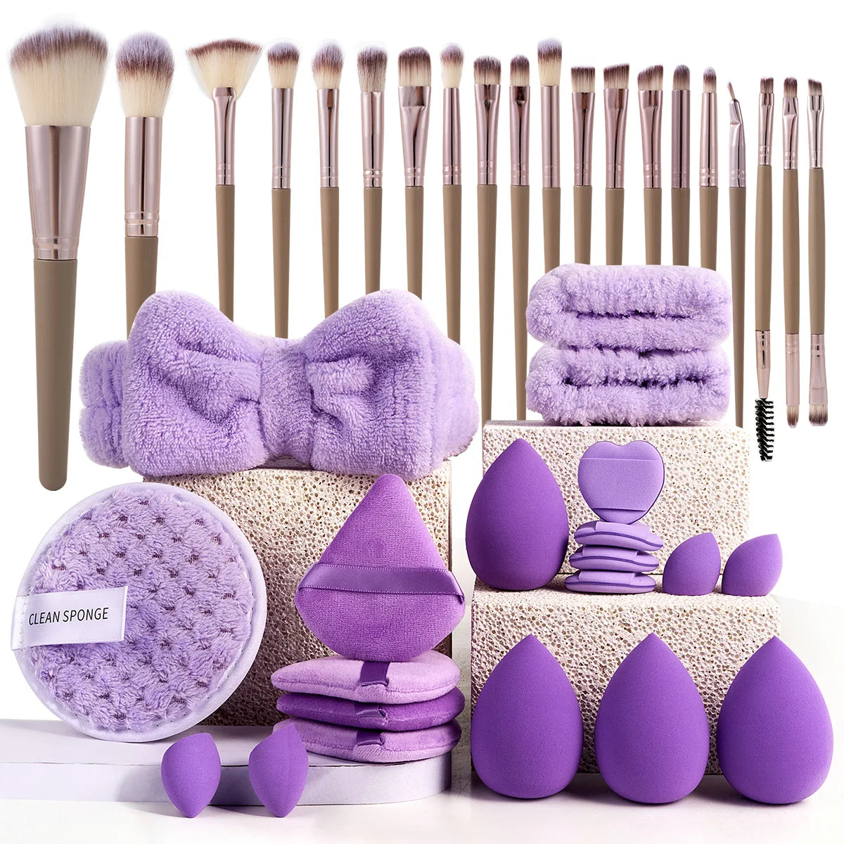 20/40pcs Makeup Brush And Sponge Set Professional Makeup Brush Set Triangle Powder Puff Clean Powder Puff Makeup Tool Set