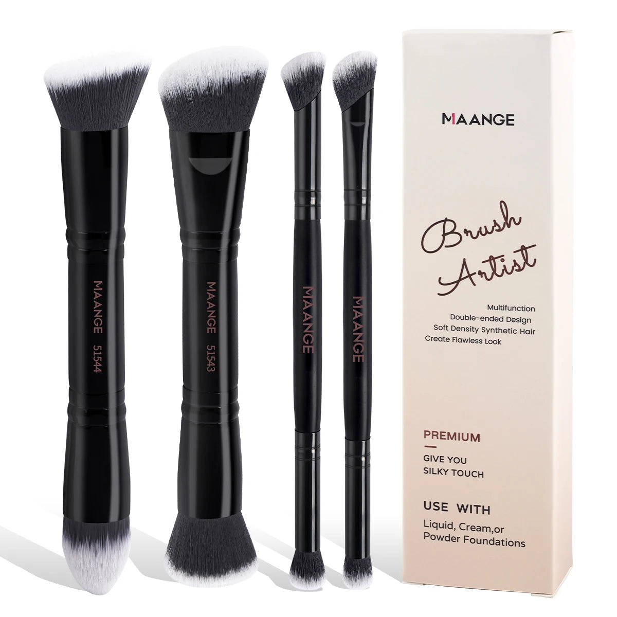 MAANGE 4pcs Basic Makeup Brushes Set With Box Dual-ended Foundations Powder Blush Details for Eyeshadow Brushes Beginner Travel