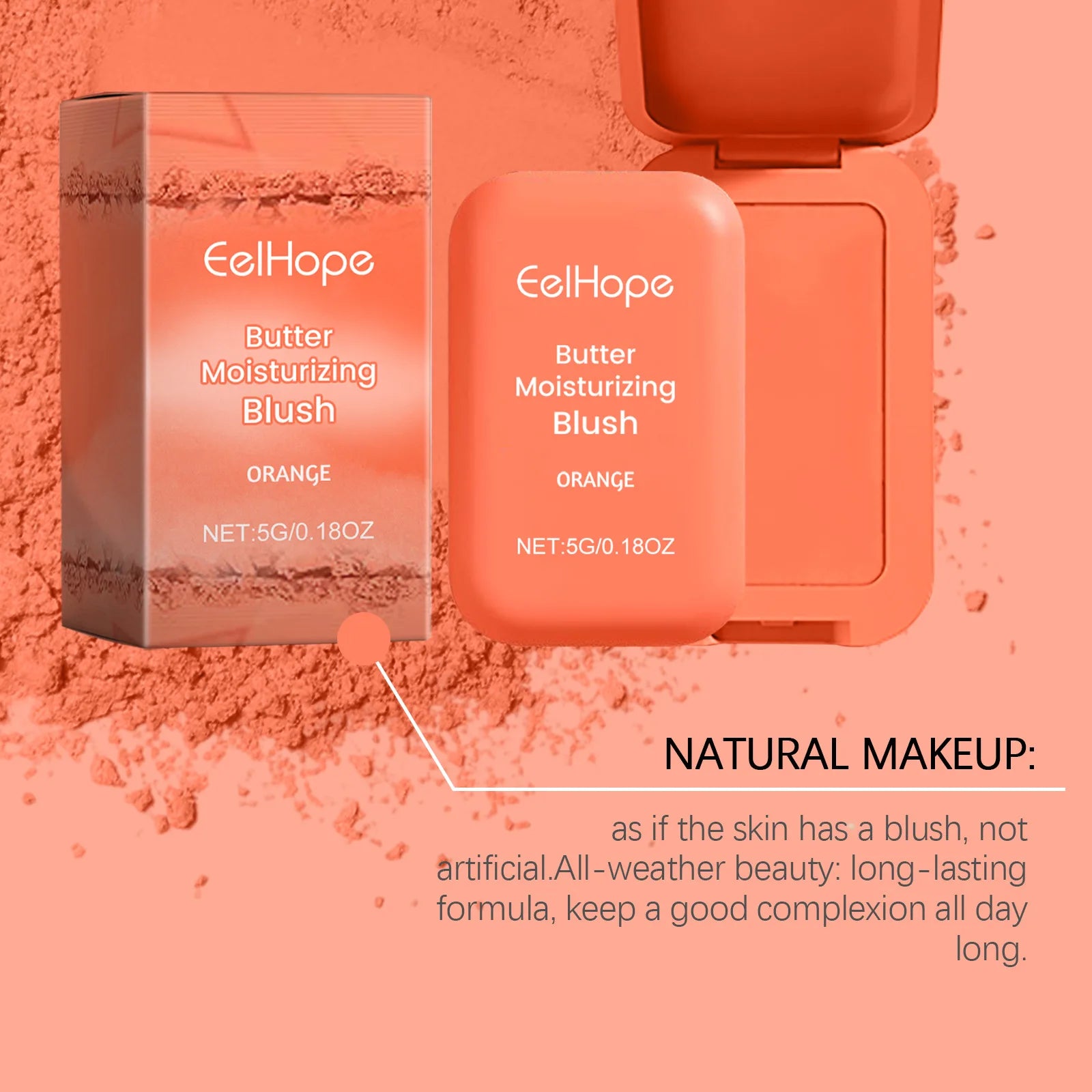 EELHOE Orange Butter Blush Cream Long Lasting Facial Moisturizing Brighten Natural Face Rouge Blusher Contour Makeup Product