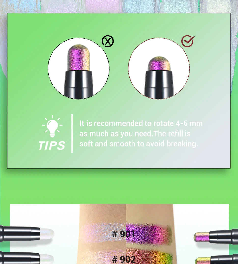 CHARMACY 2 In 1 Multichrome Eyeshadow Sticks High Pigmented Glitter Eyeshadow Waterproof Eye Shadow Pen Metallic Makeup 6 Color