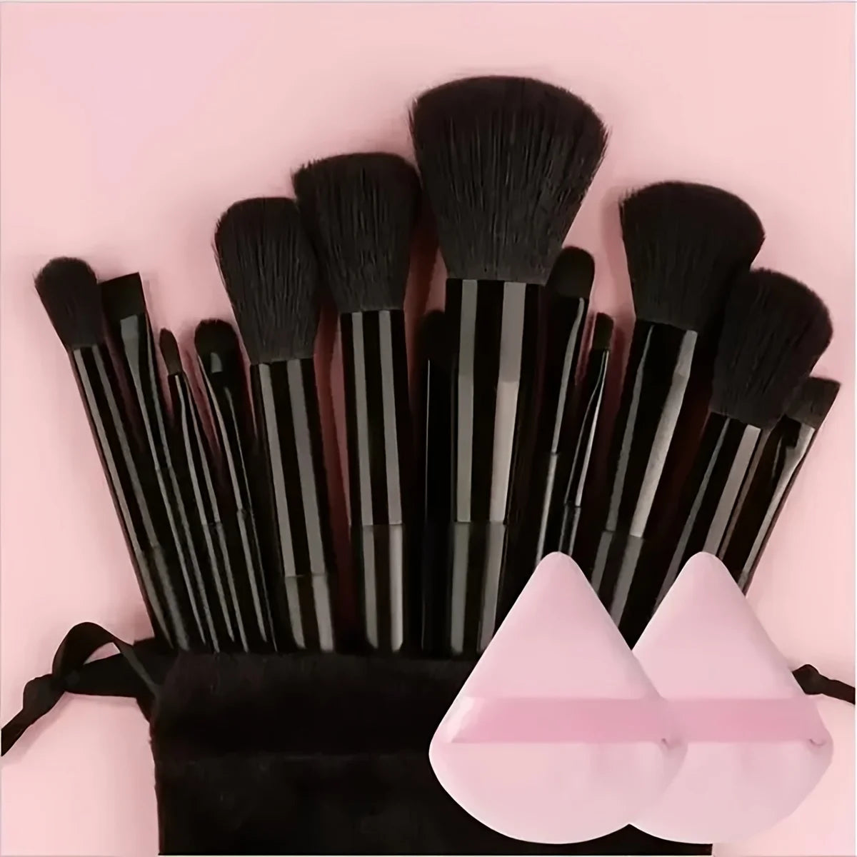 13 makeup brushes+2 puff set with portable storage bag, animal hair makeup brush set, soft and not stiff for beginners