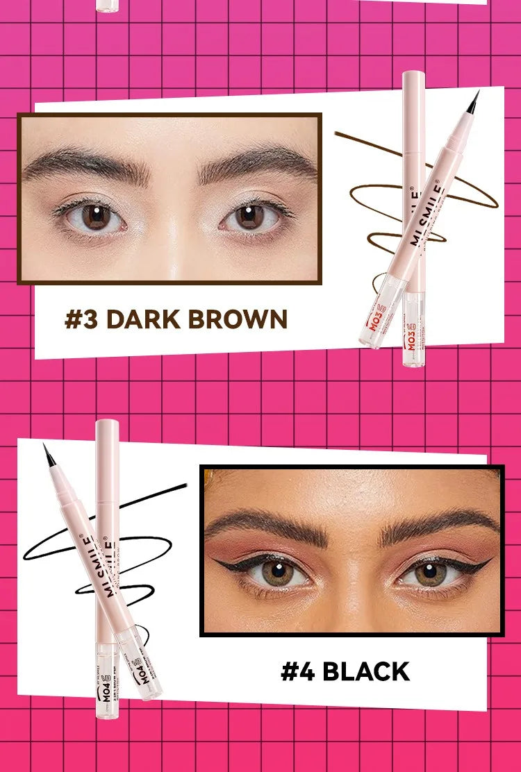 2-in-1 Ultra Fine Brown Black Liquid Eyebrow Pencil Transparent Brow Shaping Gel Wild Eyebrow Pen Waterproof Non Smudge Makeup