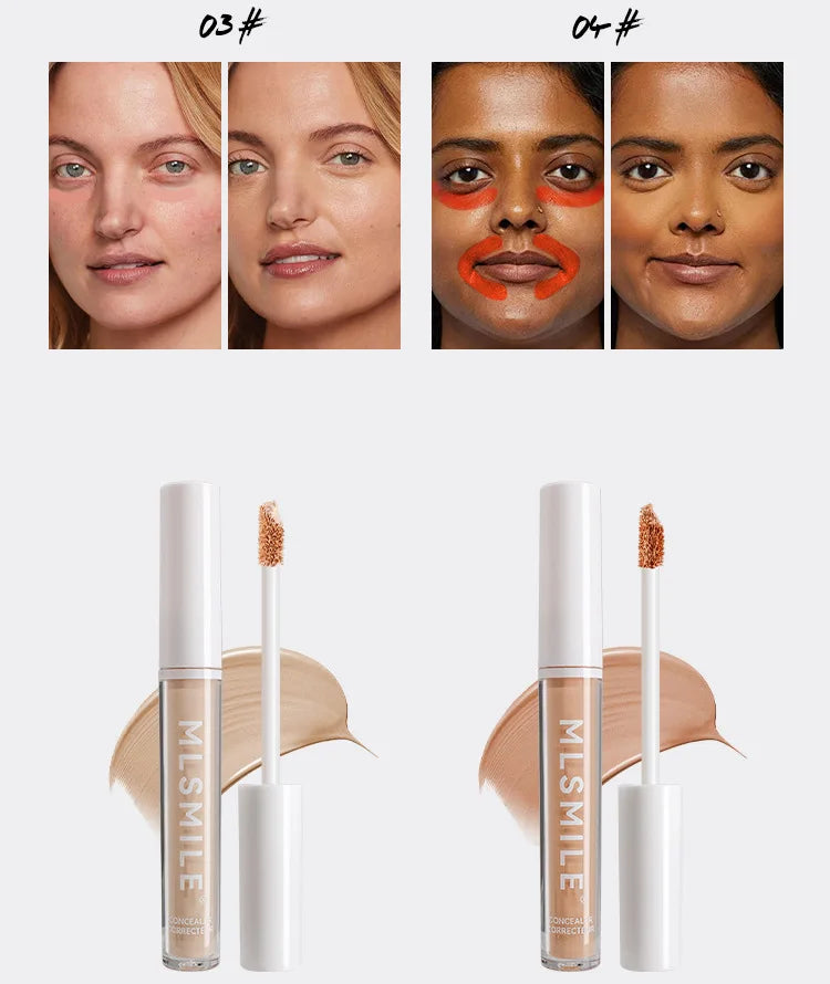 MLSMILE 4 Color Concealer Waterproof Long-lasting Brightening Contouring Mask Dark Circles Tears Gap Toning Liquid Foundation