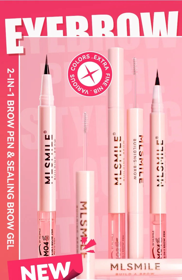 2-in-1 Ultra Fine Brown Black Liquid Eyebrow Pencil Transparent Brow Shaping Gel Wild Eyebrow Pen Waterproof Non Smudge Makeup
