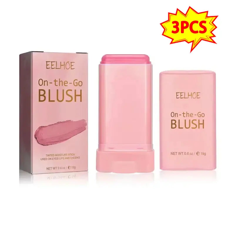 3pcs Red/Pink Silky Matte Pearl Blush Cream Hydrating Lip Waterproof Lasting Cheek Blush Cream Stick Apply Blush Natural Makeup