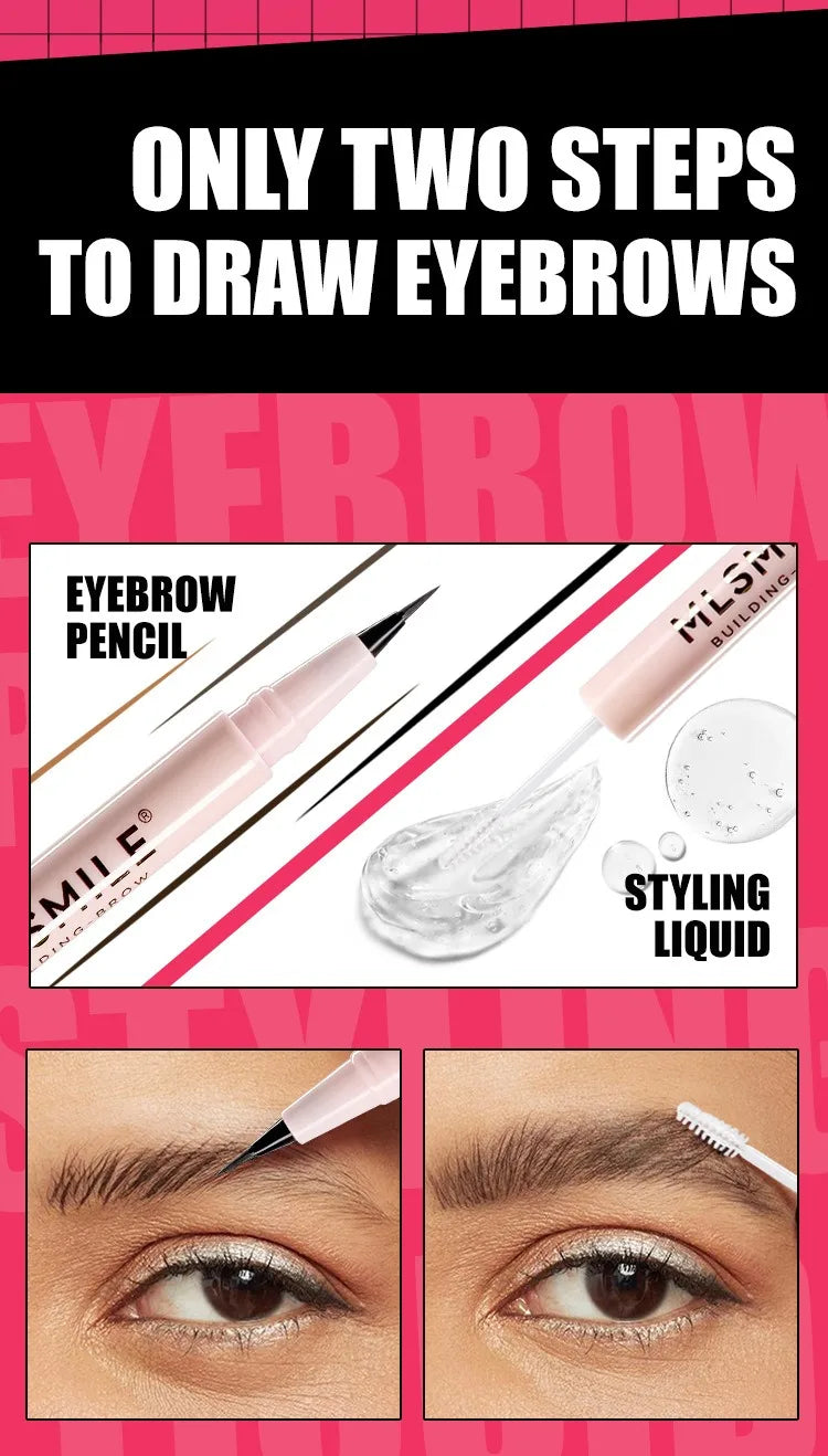 2-in-1 Ultra Fine Brown Black Liquid Eyebrow Pencil Transparent Brow Shaping Gel Wild Eyebrow Pen Waterproof Non Smudge Makeup