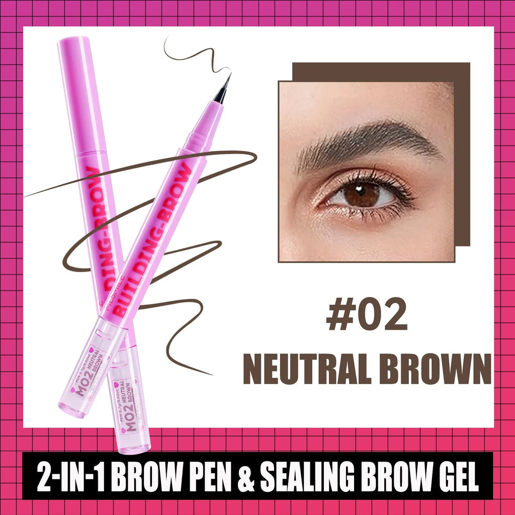 2-in-1 Ultra Fine Brown Black Liquid Eyebrow Pencil Transparent Brow Shaping Gel Wild Eyebrow Pen Waterproof Non Smudge Makeup