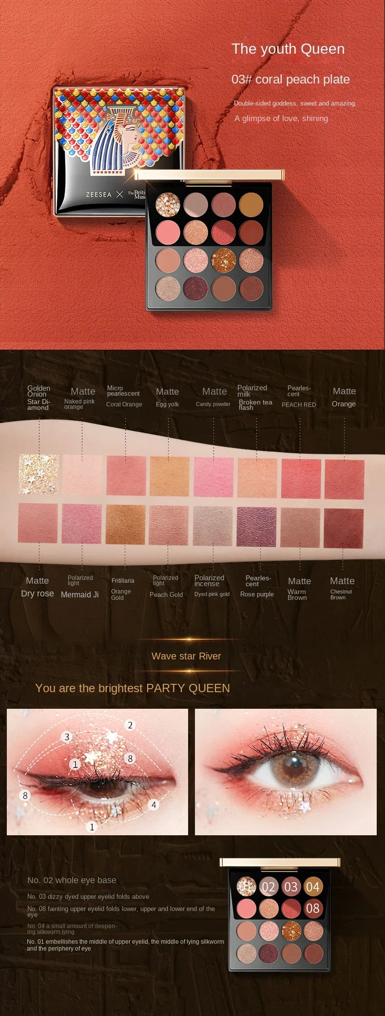 ZEESEA Eyeshadow Palette Cute 16 shades Anderson Cat Eye Shadow Glitter Matte Waterproof Cleopatra Professional Makeup