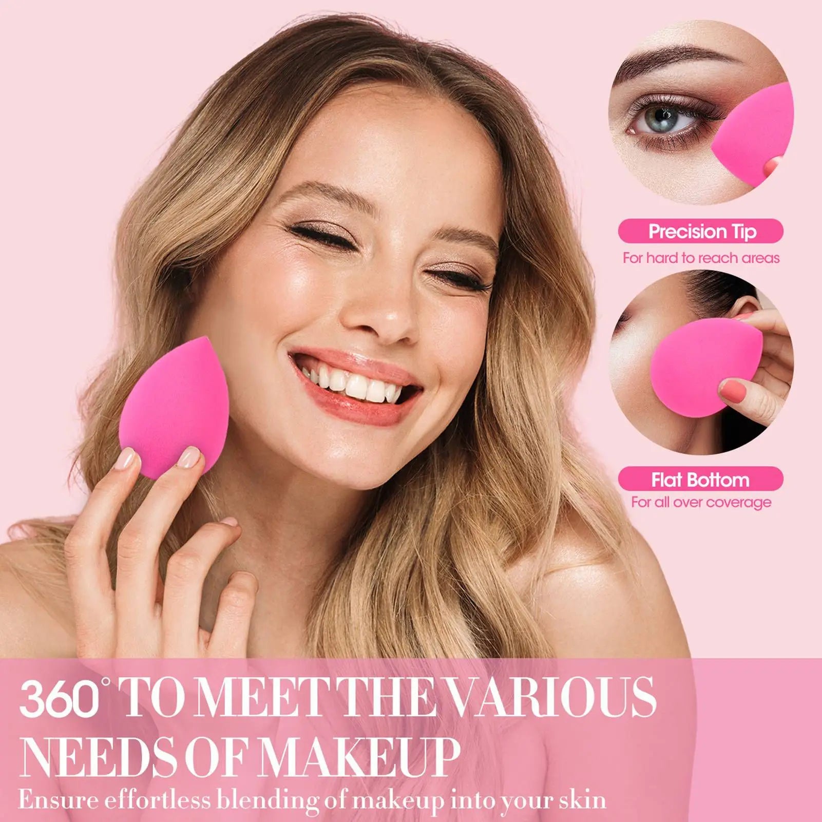 Makeup Sponge Set Pink Professional Beauty Cosmetic Sponges for All Skin Types 6pcs Beauty Sponge Blender Sponge