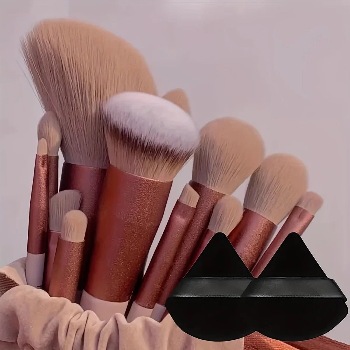 13 makeup brushes+2 puff set with portable storage bag, animal hair makeup brush set, soft and not stiff for beginners