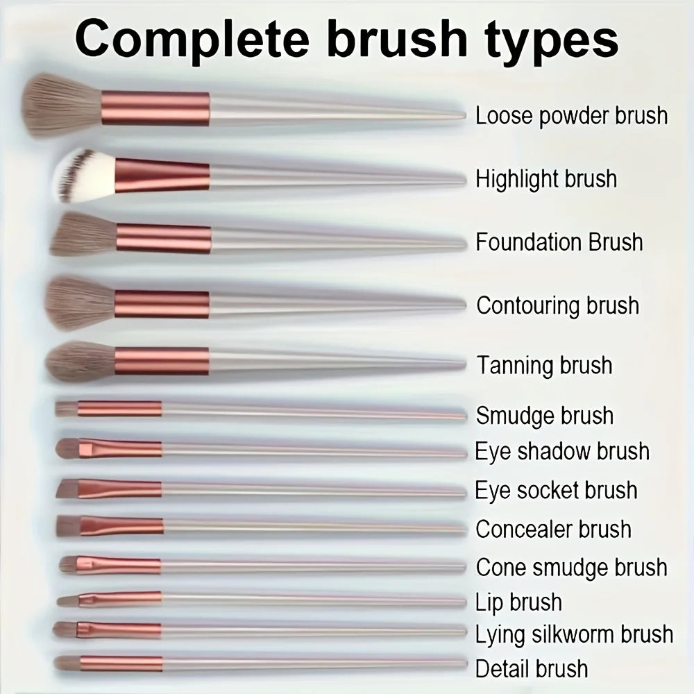 13 makeup brushes+2 puff set with portable storage bag, animal hair makeup brush set, soft and not stiff for beginners