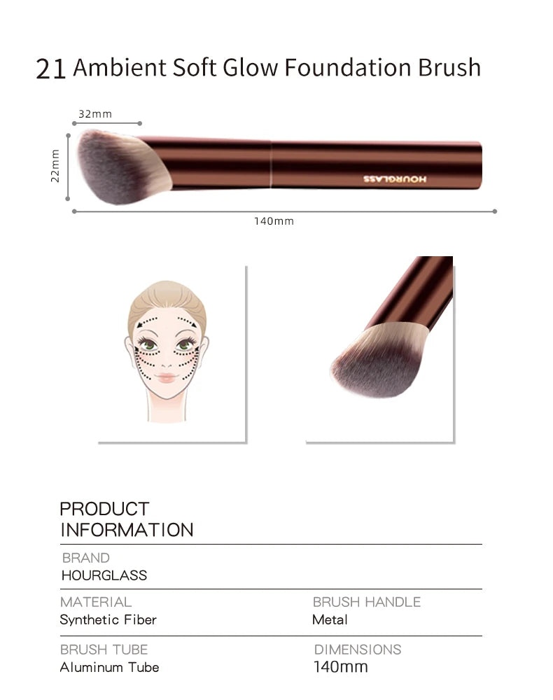 Hourglass Makeup Brush- No.21 Ambient Soft Glow Foundation Brush Soft Fiber Hair Fashion Design Single Face Brush