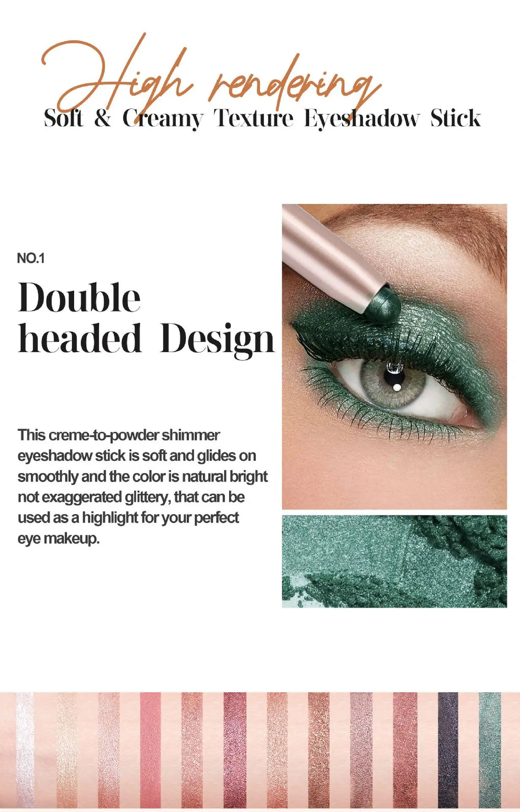Double-head Eyeshadow Stick Diamond Shimmer Highlighter Pencil Pearl Pigment Long Lasting Cream Eye Shadow Matte Brush Pen